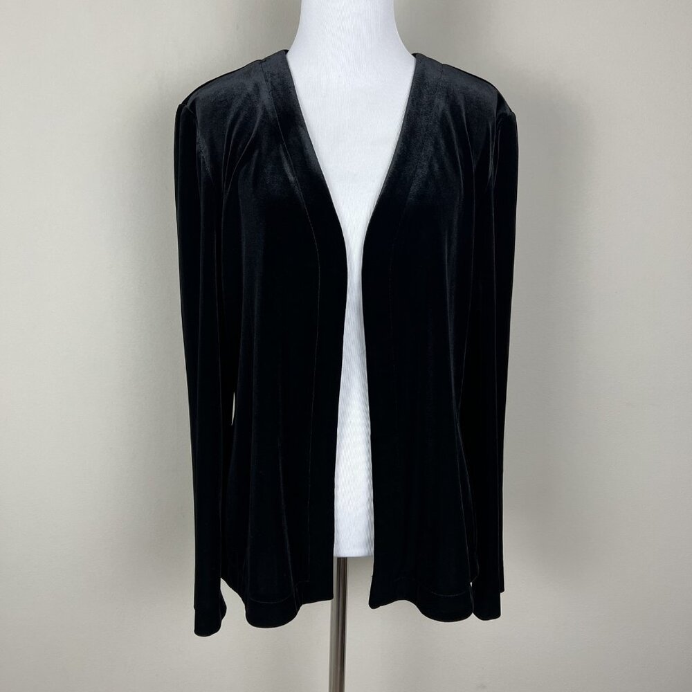Alex Evenings Cardigan Womens Large Black‎ Velvet Open Front Lightweight Jacket